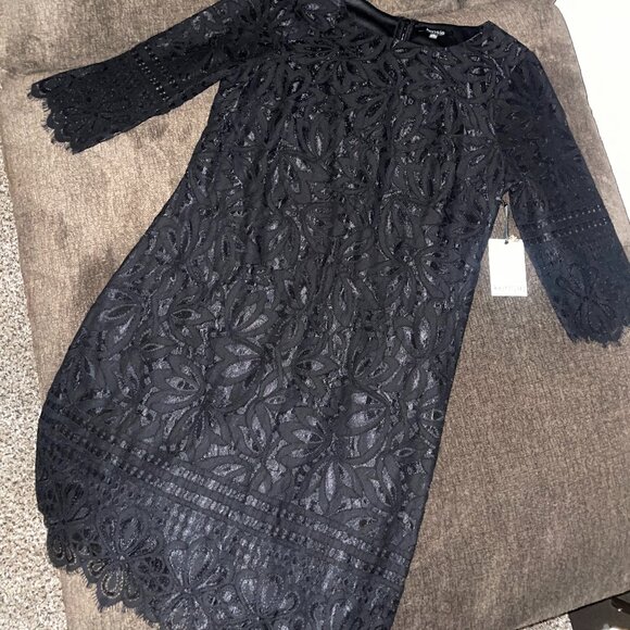 Kensie Black Lace 3/4 Sleeve Shift Dress Size 14 NWT - Picture 1 of 5